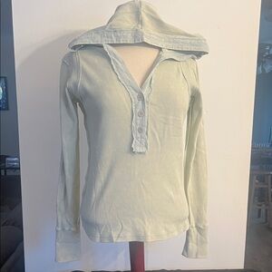 Mystree Light Cream Hooded Henley Sweatshirt